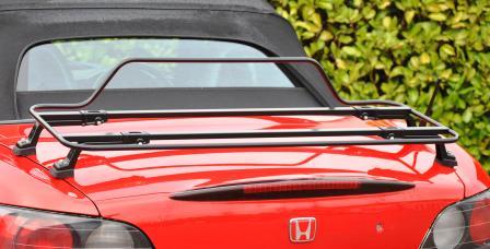 modern car luggage rack in black fitted to a honda s2000
