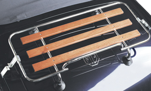 wood and chrome luggage rack on MGB